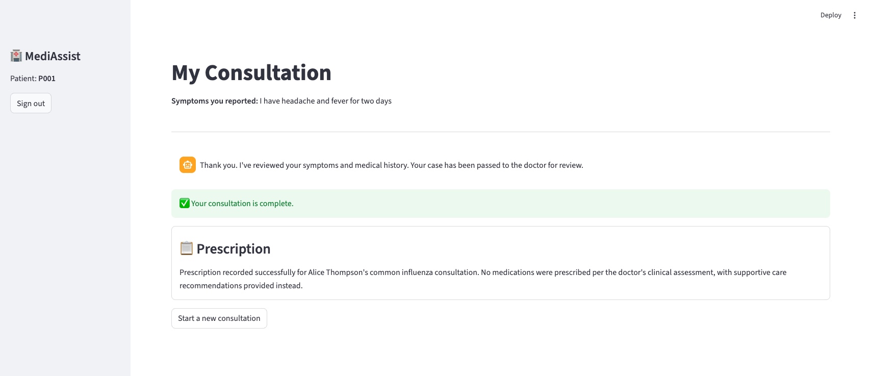 Patient consultation complete with prescription